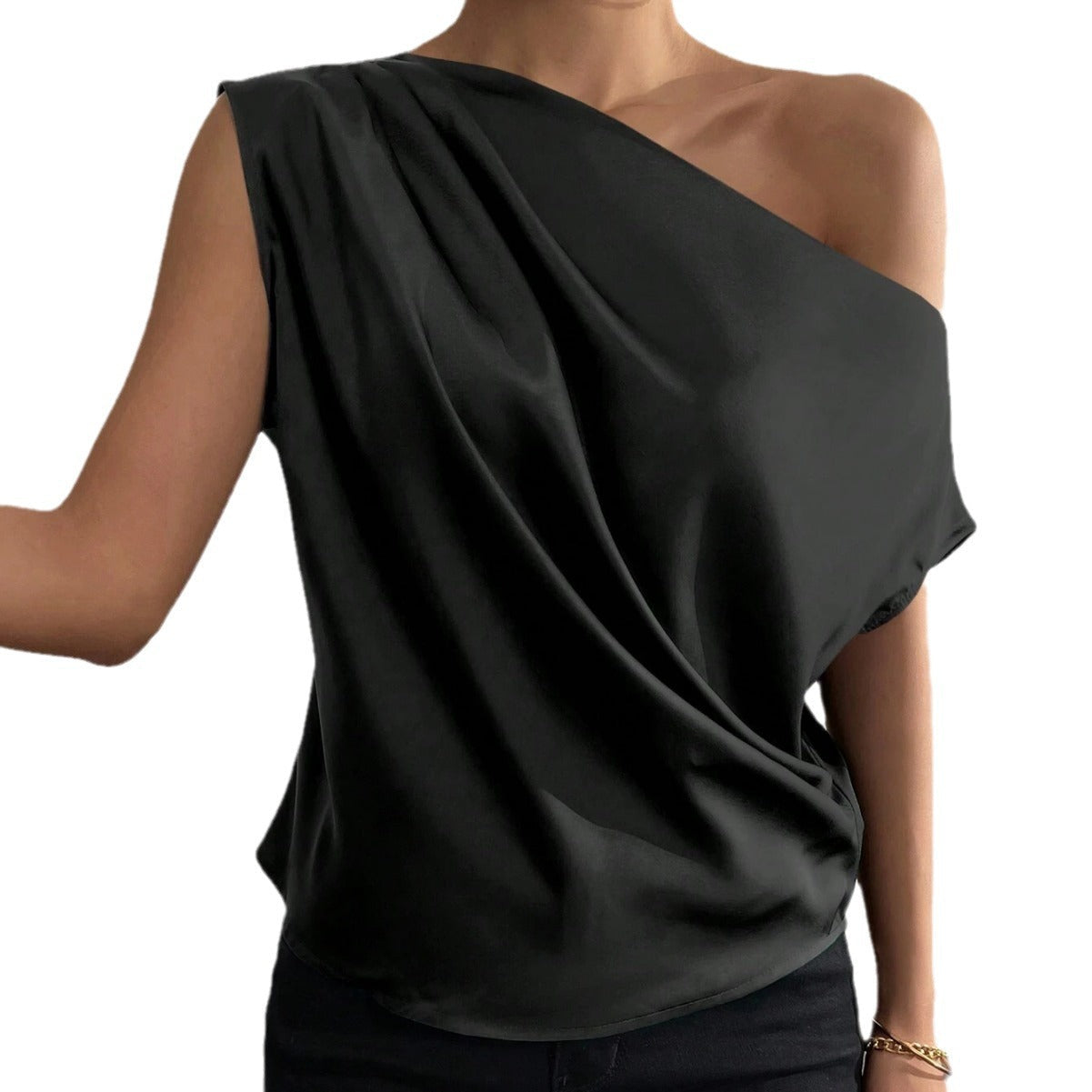 Asymmetrisches Damentop mit Drapierungen und elegantem Schnitt, Größe