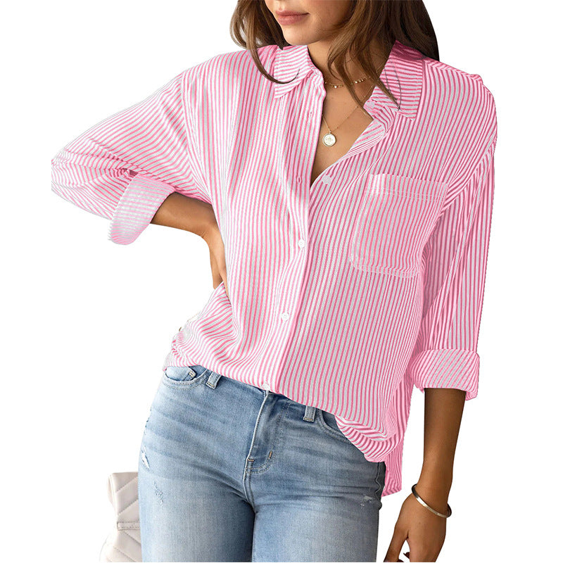 Women's casual shirt blouse with fine stripes and a relaxed fit, size S