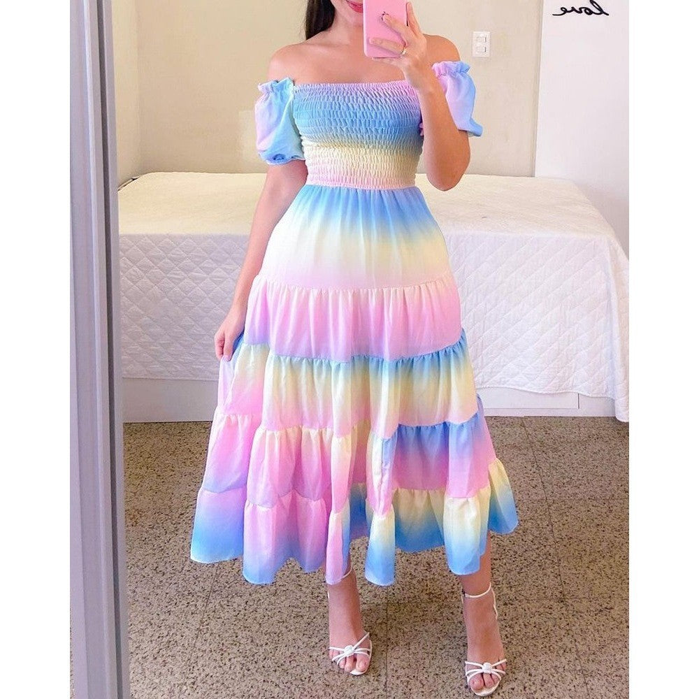 Women's midi dress with off-the-shoulder design and playful butterfly pattern, size S