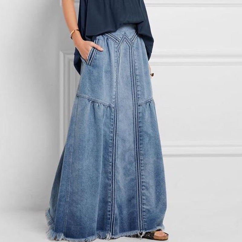 Valenzora | Damen Maxirock aus Denim mit breitem Schößchen