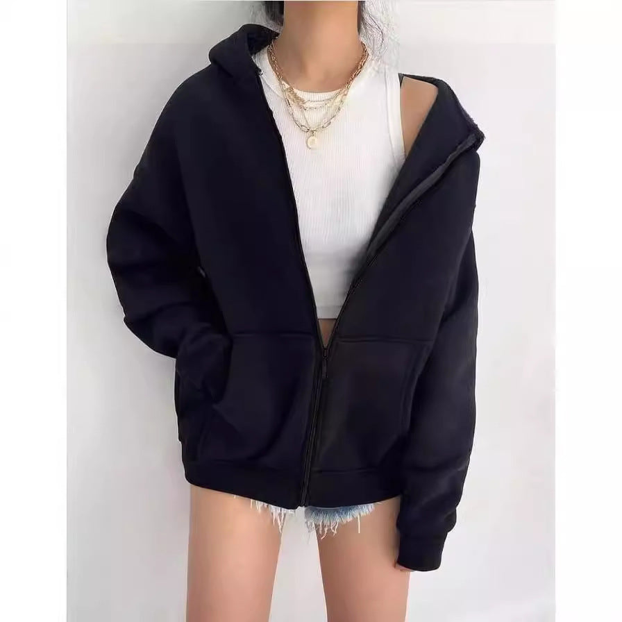 Damen Oversize-Hoodie mit Reißverschluss und praktischen Taschen, Größe