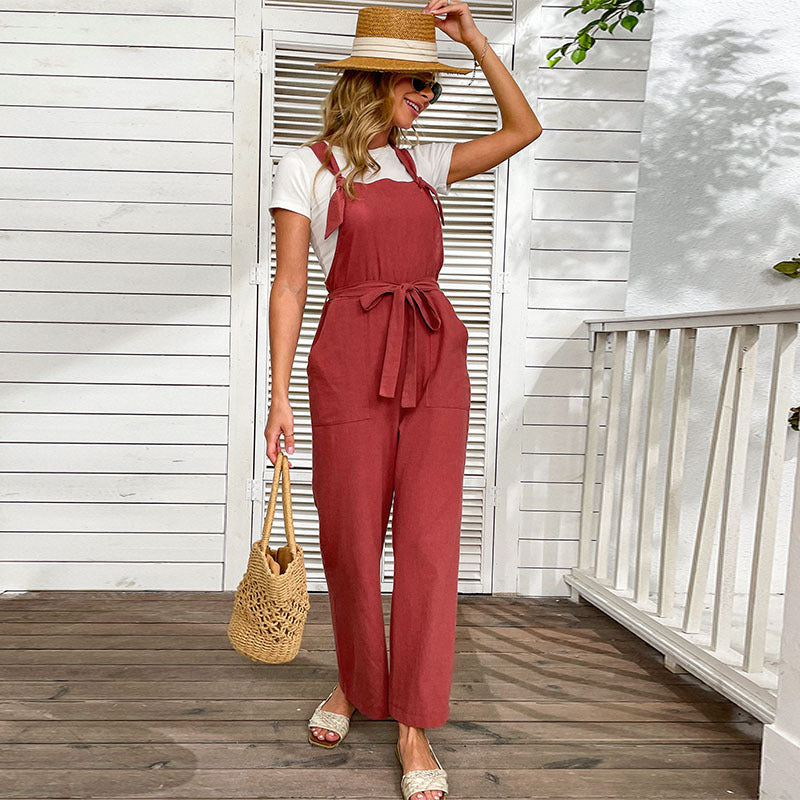 Women's jumpsuit with wide legs and elegant waist belt, size