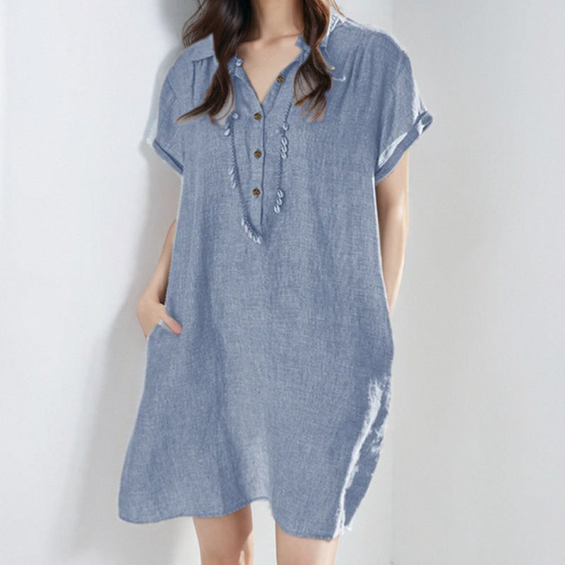 Women's casual dress with button placket and side pockets Drune