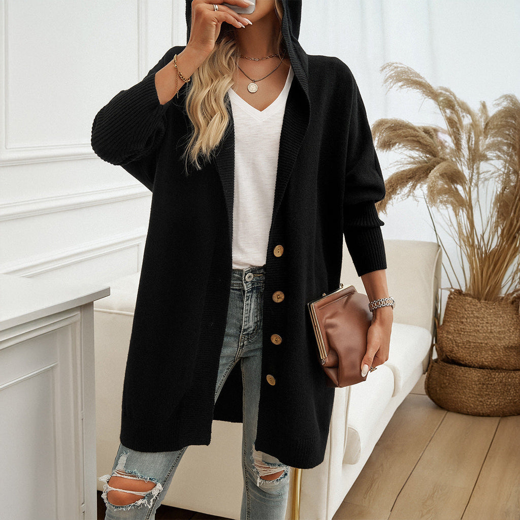 Women's hoodie cardigan with button detail and relaxed fit, size