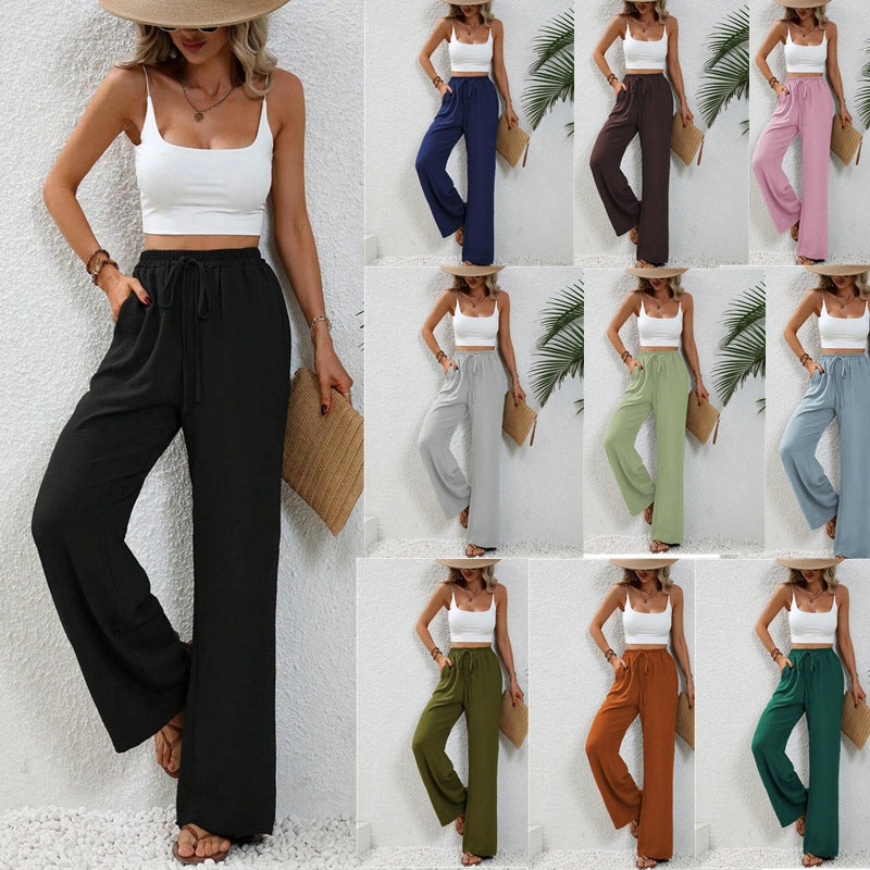 Elegante Damen-Hose mit weitem Bein aus leichtem Baumwoll-Mix mit elastischem Bund, Größe [size missing]