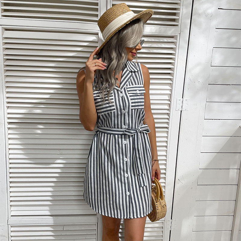 Damen Hemdkleid mit tailliertem Schnitt und dekorativem Bindegürtel Drune