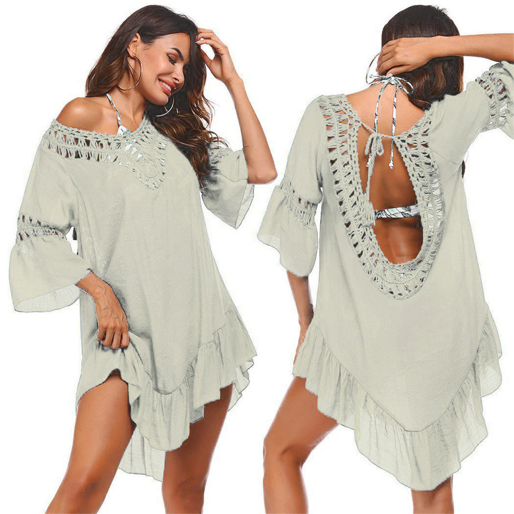 Women's casual beach throw with aesthetic openwork pattern and open back, size Valenzora
