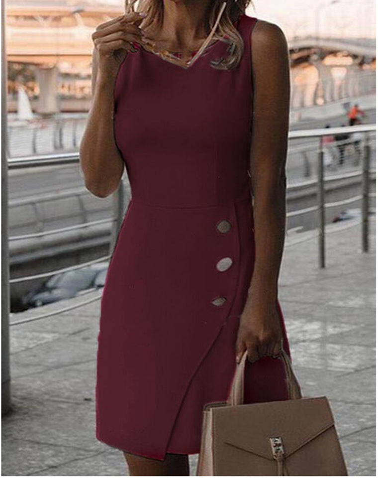 Valenzora | Sleeveless Solid Color Elegant Wrap Dress