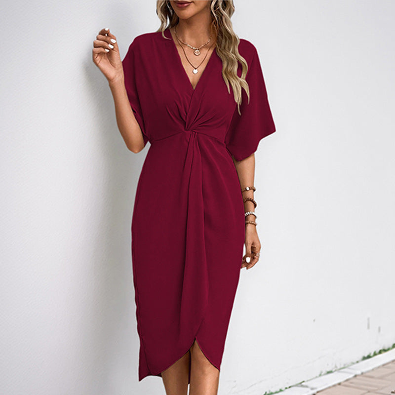 Damen Wickelkleid mit fließendem V-Ausschnitt und Seitenschlitz, Größe