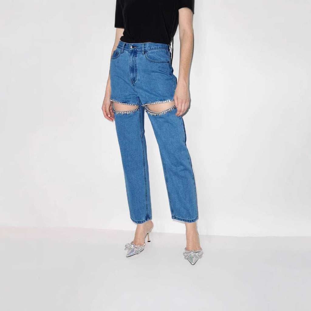 Damenjeans mit Cut-Outs und Glitzer-Details, Größe Valenzora