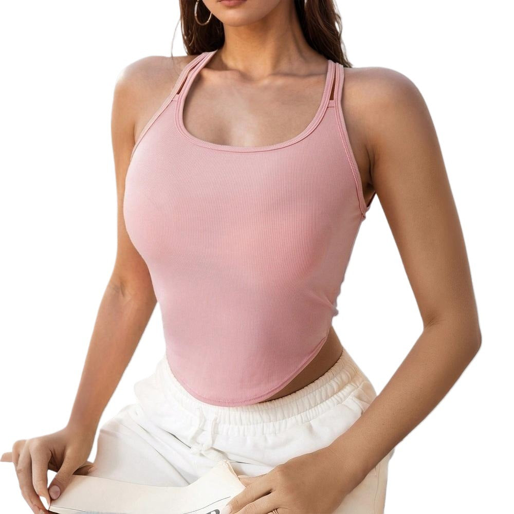 Women's sporty crop top with narrow spaghetti straps, size