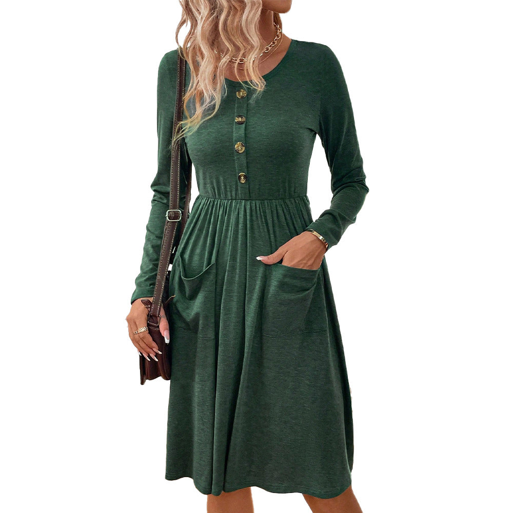 Damen Midikleid mit Knopfleiste und praktischen Taschen, Größe