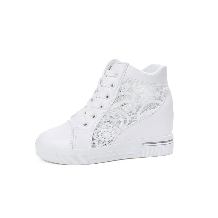 Women's wedge sneakers with fashionable lace detail and casual metallic finish, size Valenzora