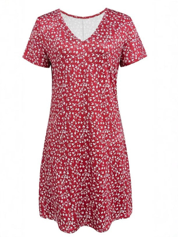 Women's short-sleeved dress with floral design and comfortable cut, size [size missing]