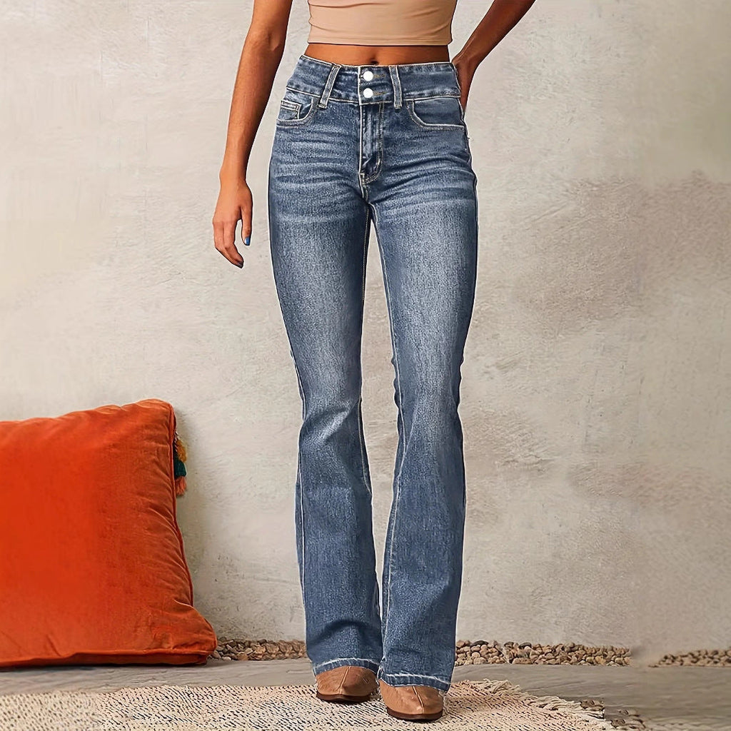 Women's bootcut jeans with a high waist and fashionable details, size [size missing]