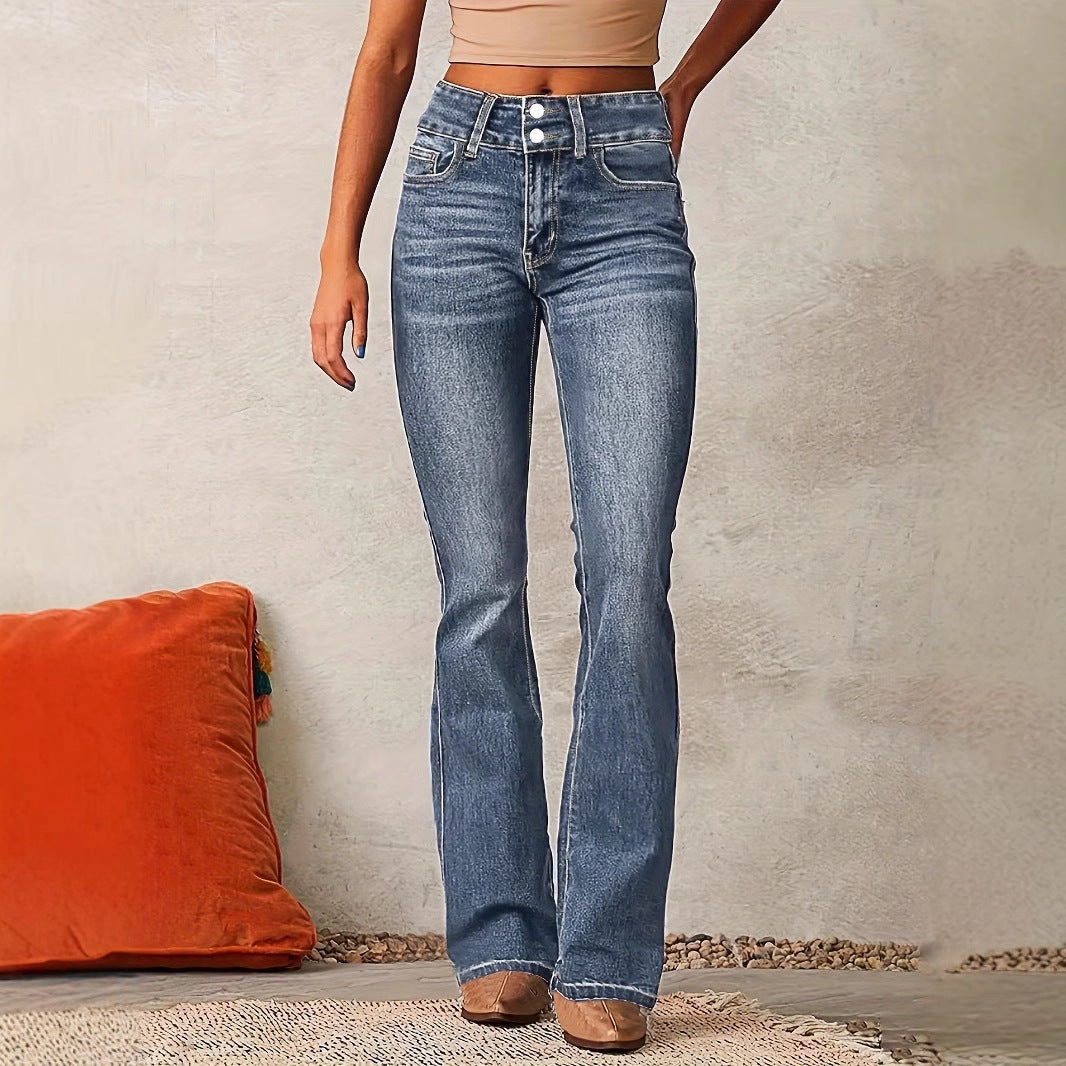Women's bootcut jeans with a high waist and fashionable details, size [size missing]