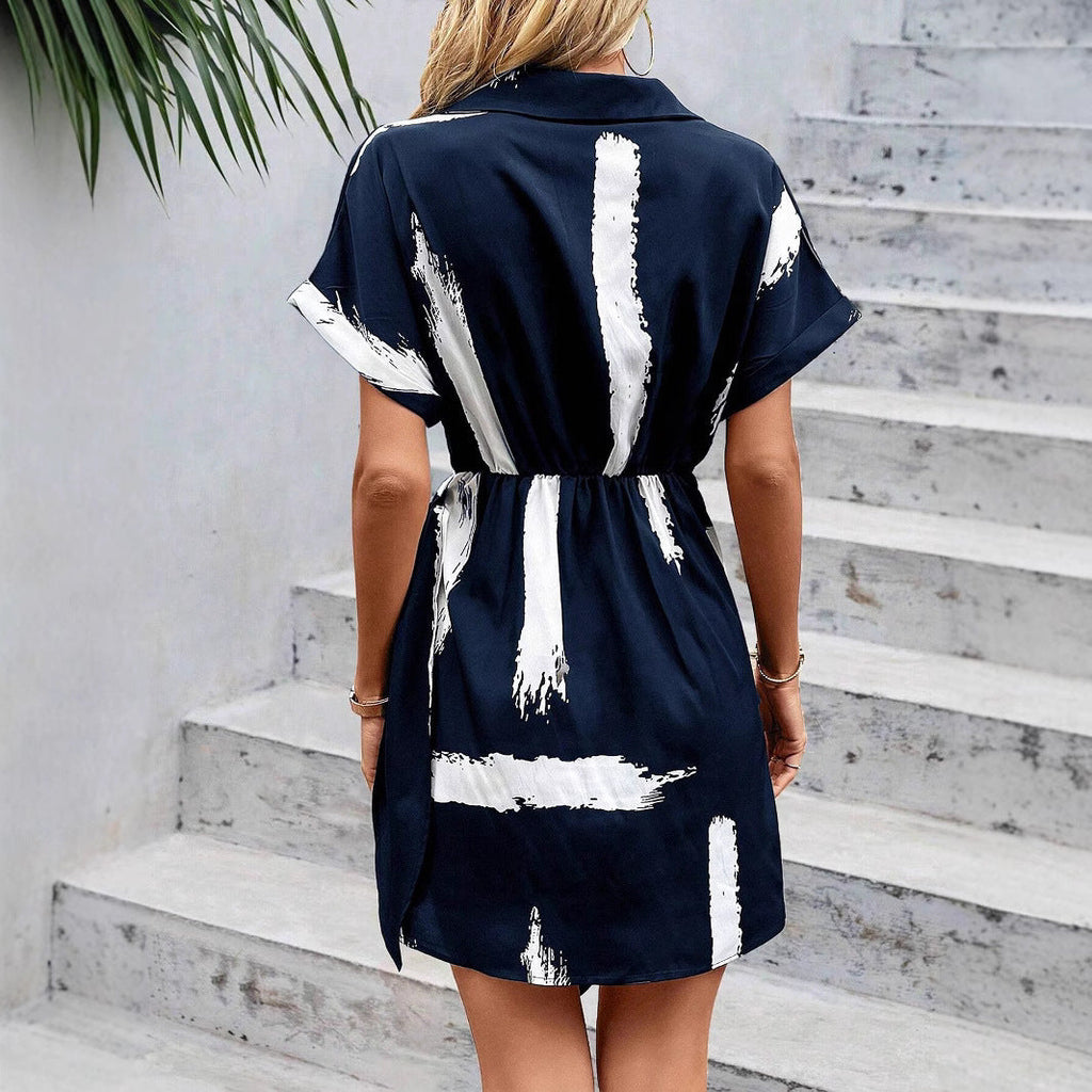 Valenzora | Elegant printed V-neck dress with bow