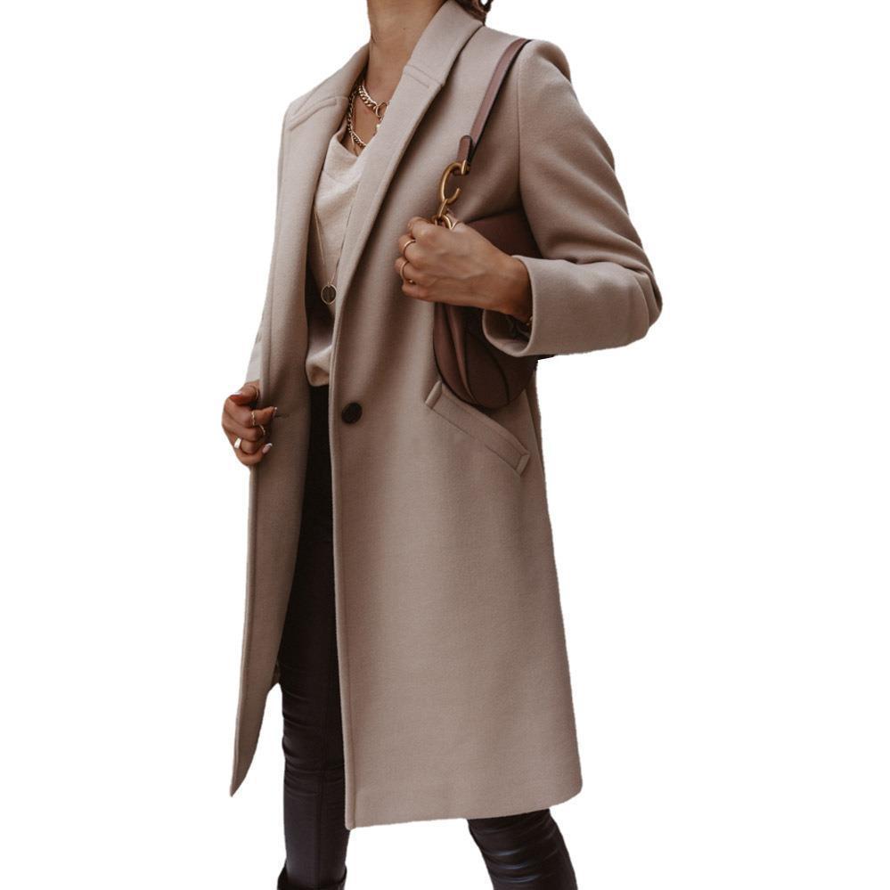 Women's wool coat with elegant lapel and timeless cut, size