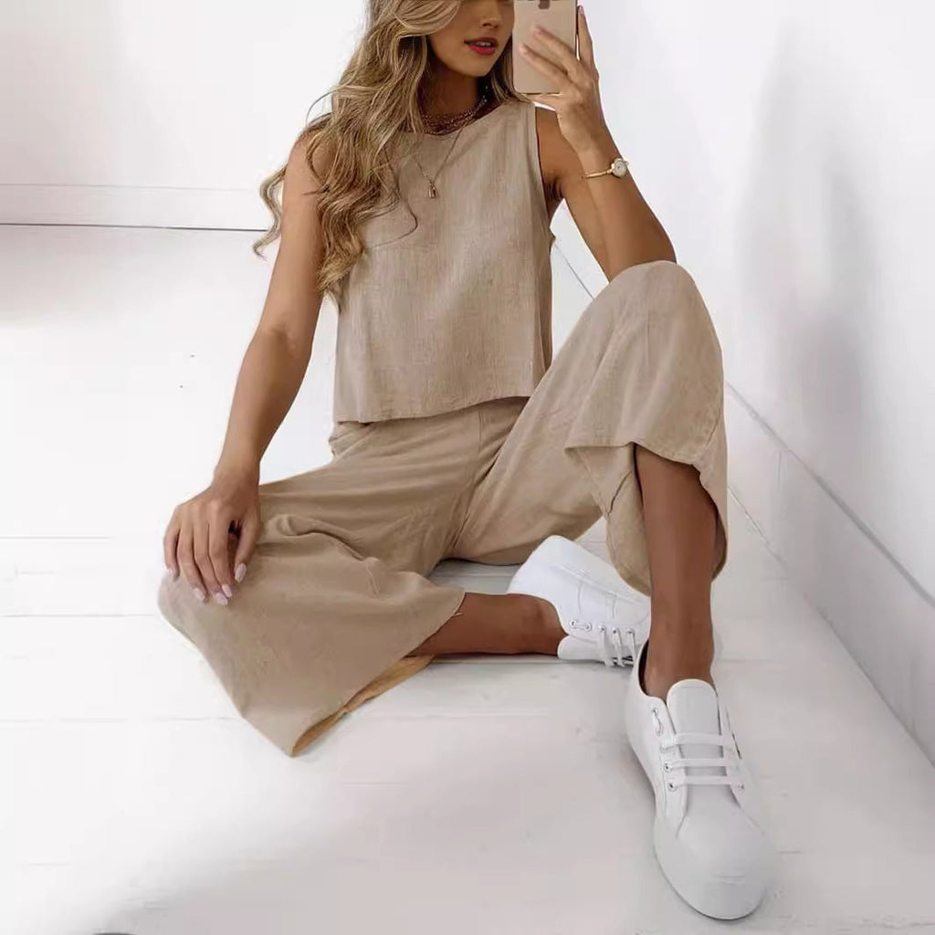 Damen-Set aus lockerem Oberteil und Hose mit weitem Bein, Größe