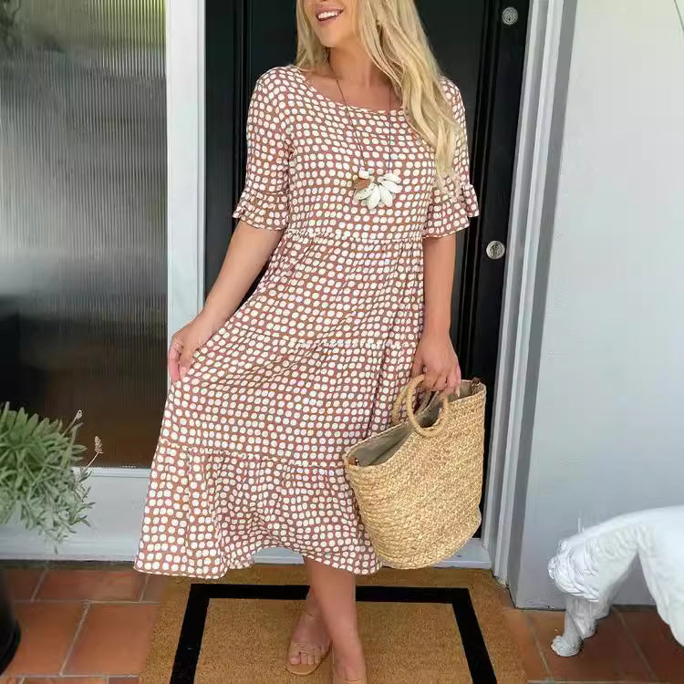 Valenzora | Summer Round Neck Printed Short Sleeve Dress