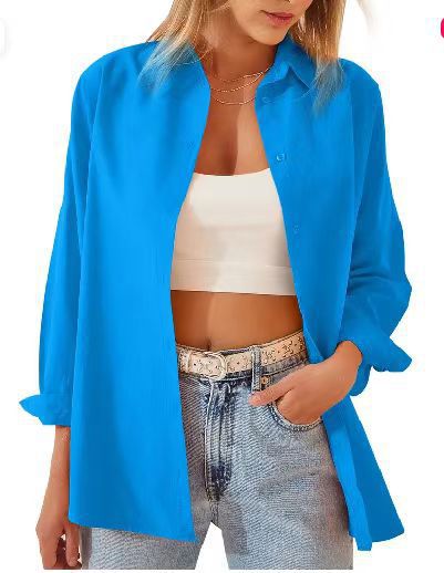 Women's relaxed-fit shirt blouse with long sleeves and modern details, size S