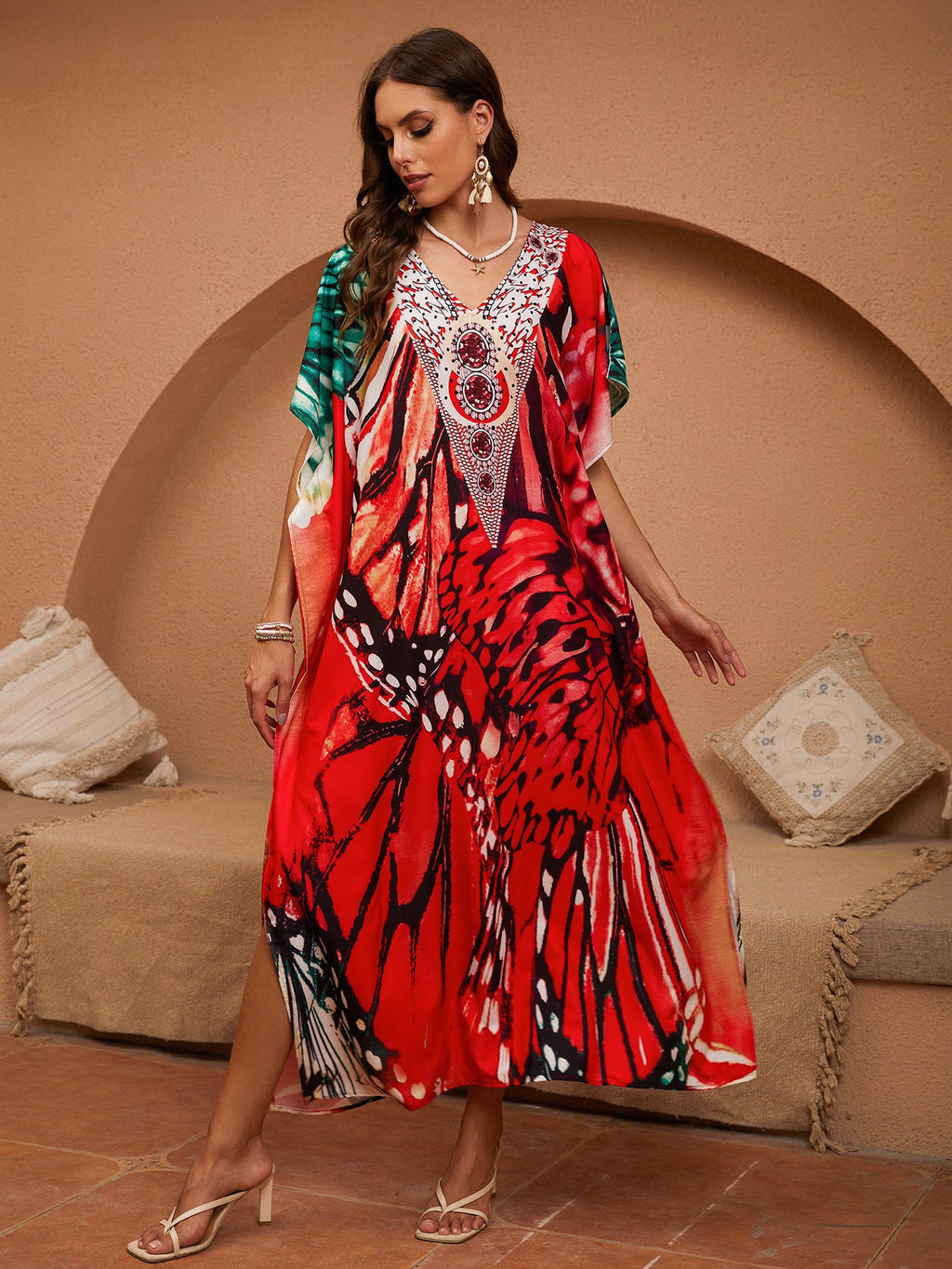 Damen Kaftan mit kunstvollem Design und eleganten Perlenverzierungen Drune