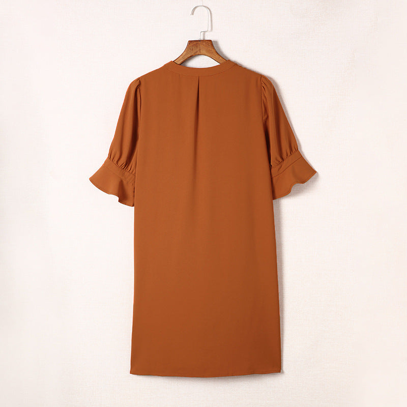 Women's elegant mini dress with a flattering V-neck and puff sleeves, size S