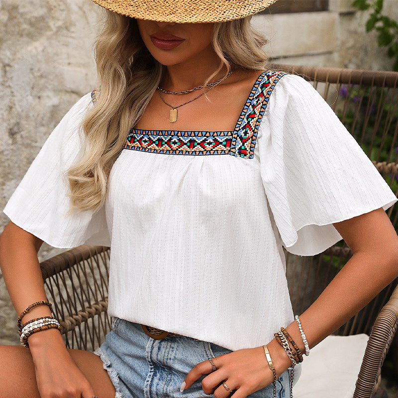 Women's airy summer blouse with embroidery, size
