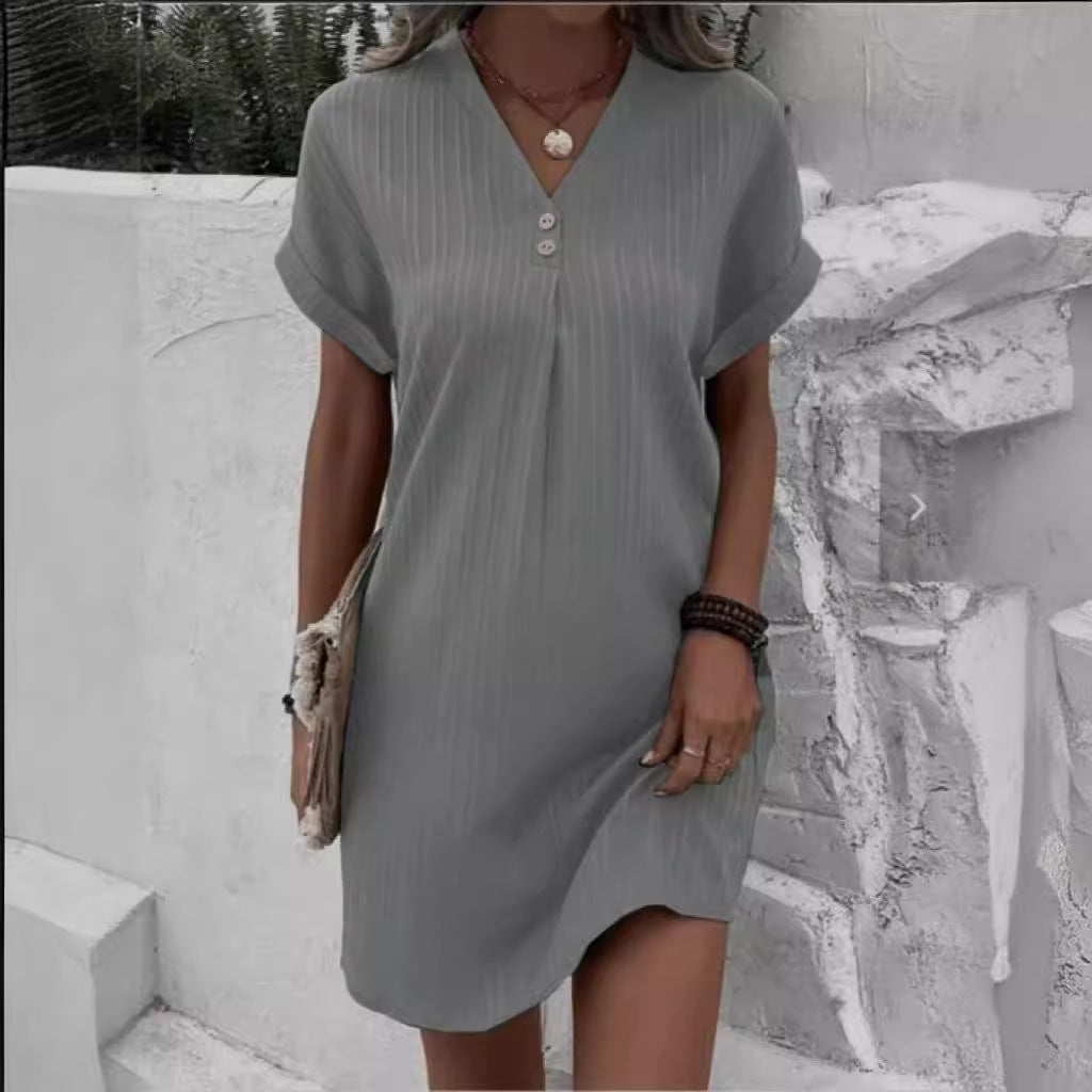 Women's casual midi dress with button details, size