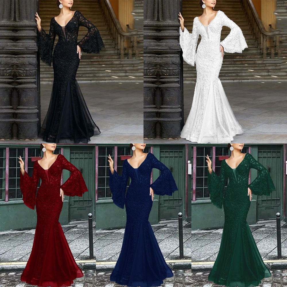 Women's figure-hugging evening dress with shimmering embellishments and elegant V-neck, size S