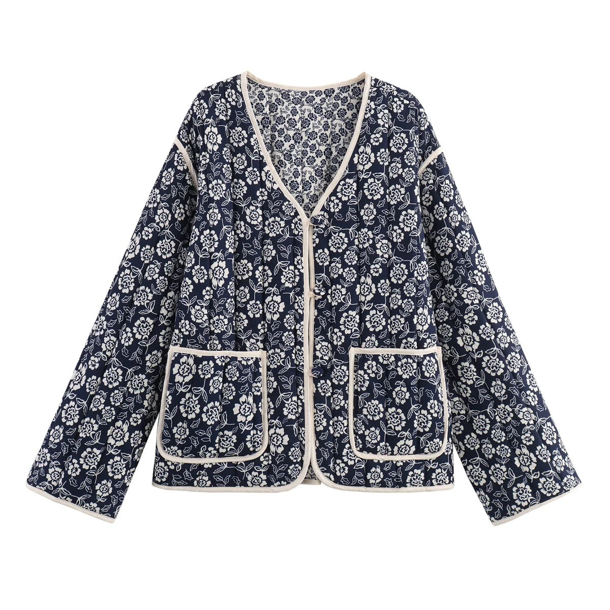 Women's elegant floral jacket in an oversized cut with structured details, size S