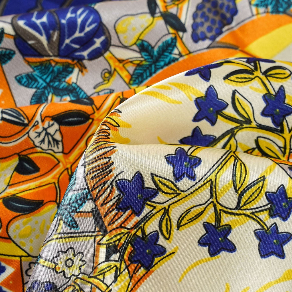 Women's luxurious silk scarf with an artistic floral design and shimmering sheen, size Valenzora
