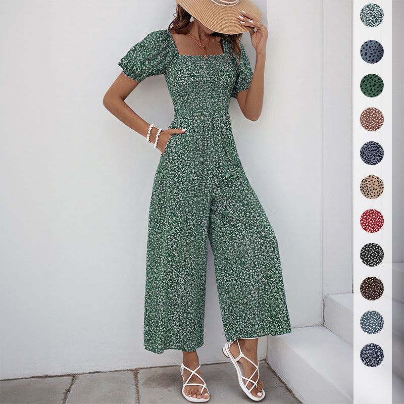 Women's oversized jumpsuit with puff sleeves and elasticated waistband, size