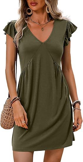 Damen-Sommerkleid mit V-Ausschnitt und Rüschendetails, Größe