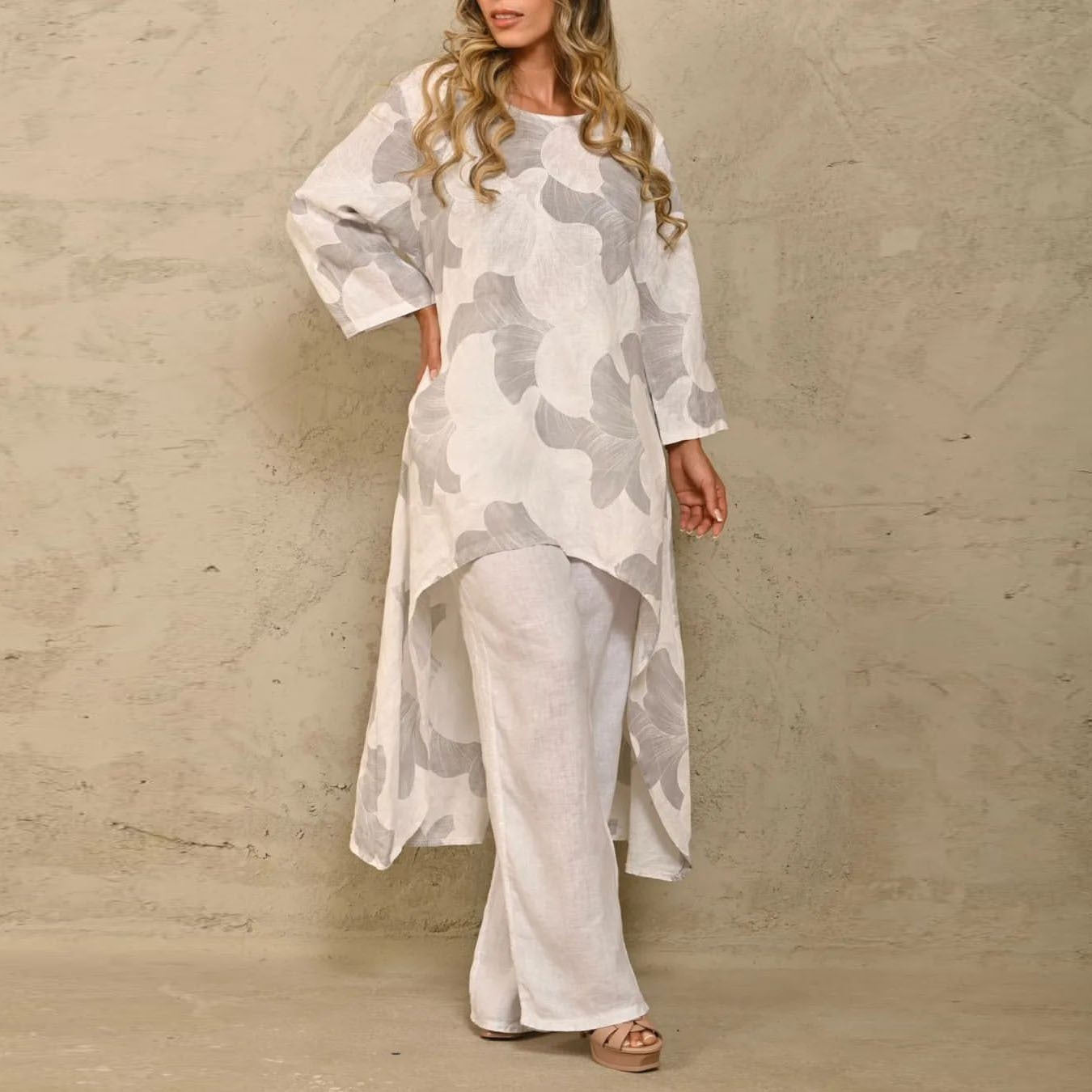 Valenzora | Plus Size Printed Irregular Top Set