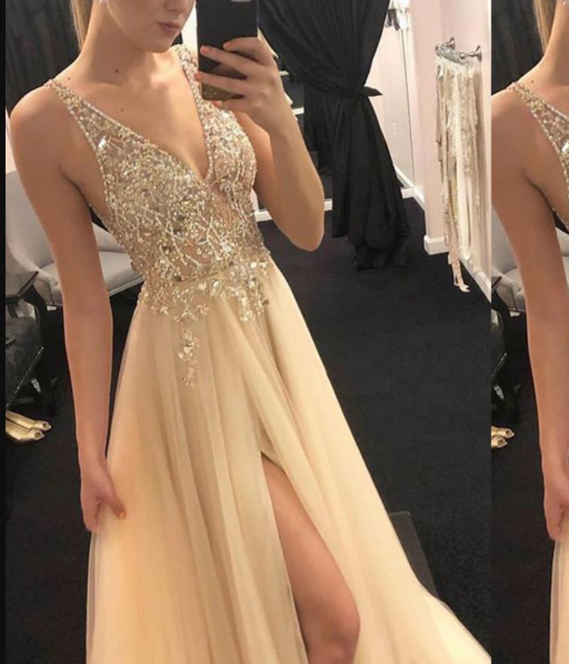 Valenzora | V-neck Split Party Evening Dress