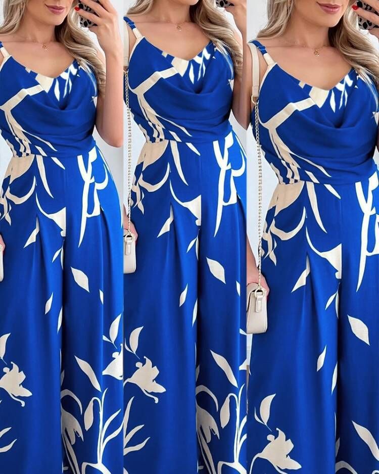 Women's elegant jumpsuit with flowing fabric and fashionable floral pattern, size [size]