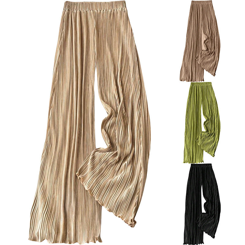 Damen Plissee Sommerhose mit hoher Taille und Gummizugbund, Größe
