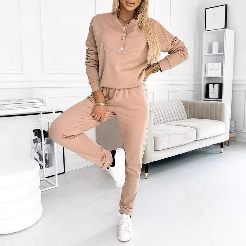 Damen Freizeit-Jumpsuit mit asymmetrischem Ausschnitt und Knopfdetails