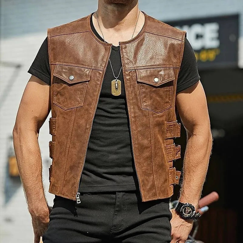 Valenzora | Robust leather vest with many pockets