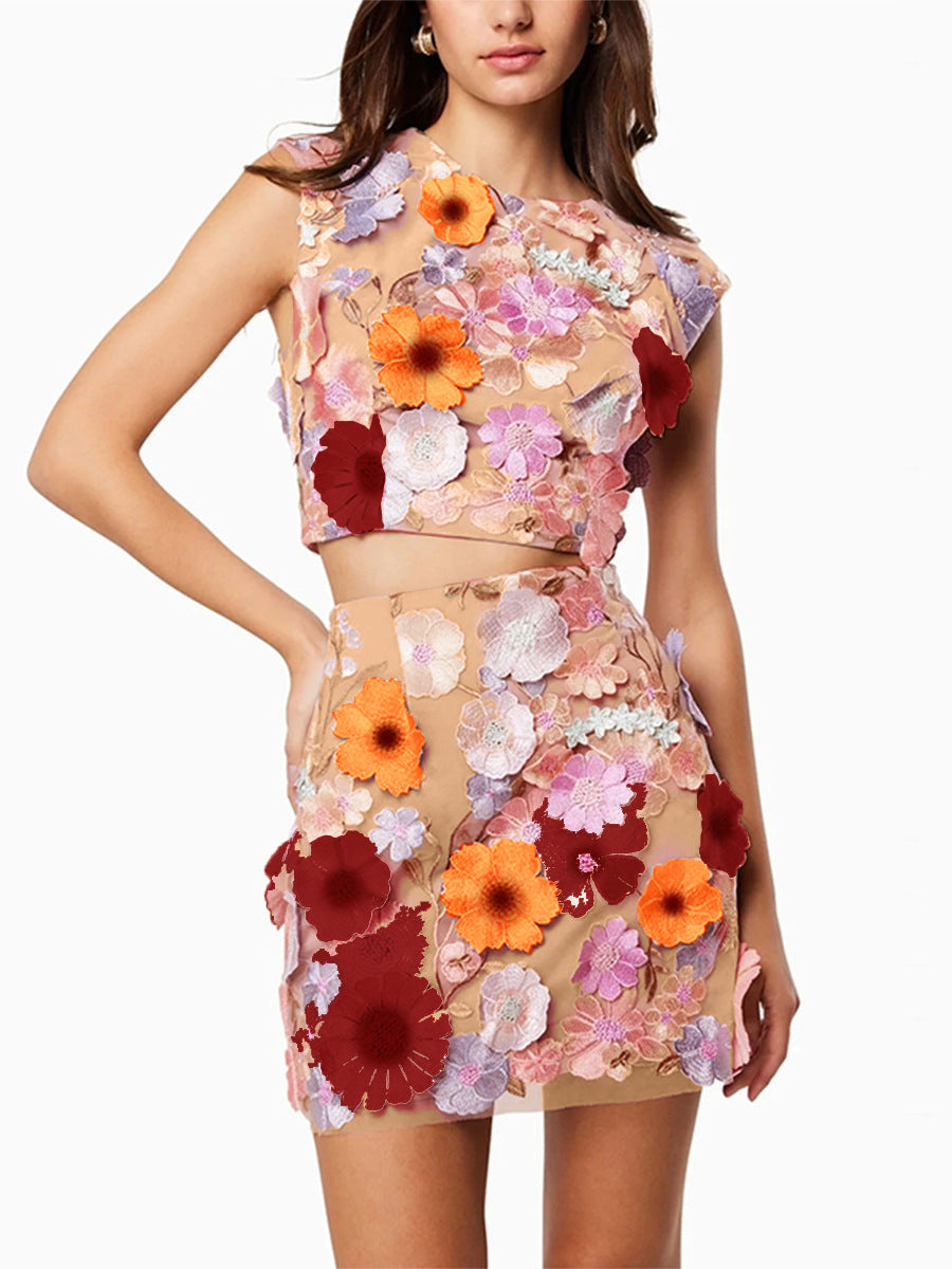 Valenzora | Sleeveless Crop Top Bodycon Skirt Two-Piece Set
