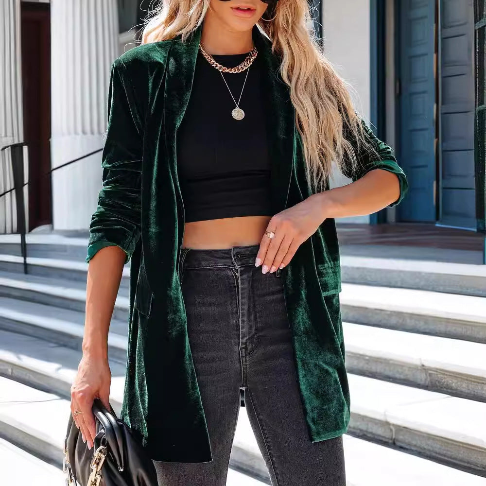 Damen lässige Long-Strickjacke mit seitlichen Eingrifftaschen und offenem Schnitt, Größe