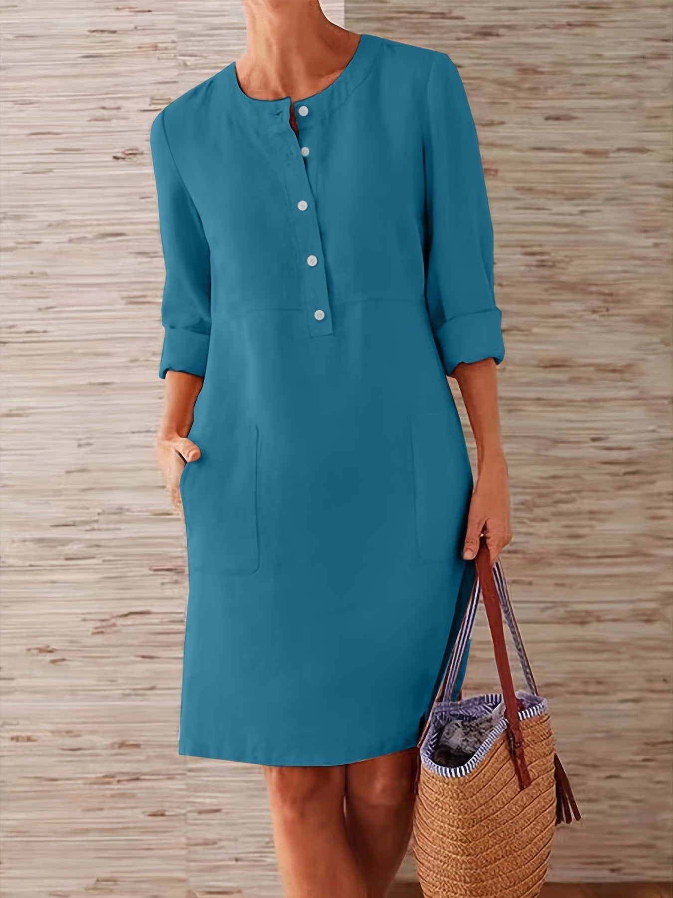 Vielseitiges Damenkleid mit Knopfleiste und praktischen Taschen, Größe
