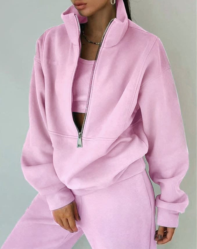 Women's casual oversized hoodie and jogging pants set with practical zipper, size [size]
