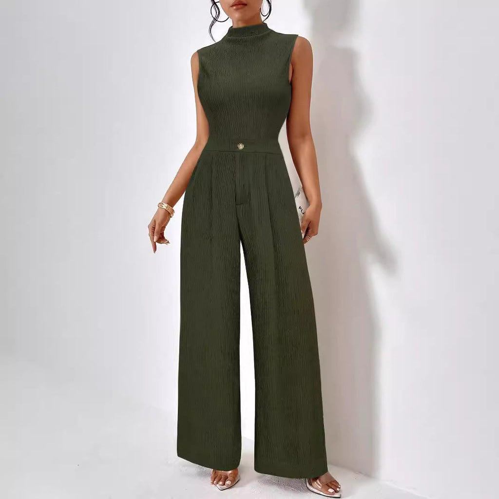 Eleganter Damen-Jumpsuit mit Stehkragen und weitem Bein, Größe