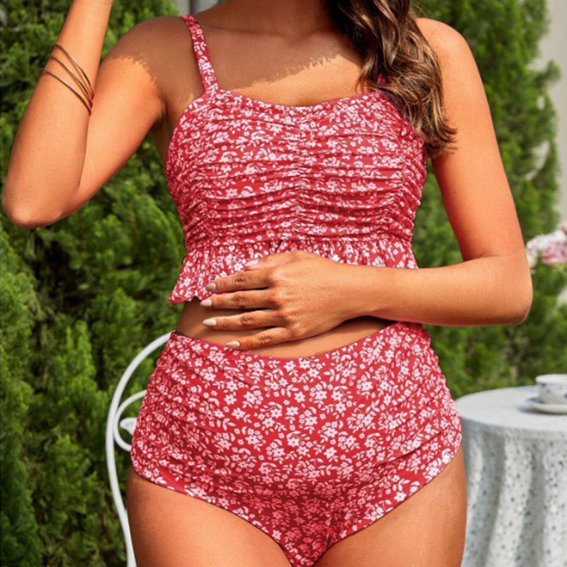 Valenzora | Women's tankini set with playful ruching and high leg cut