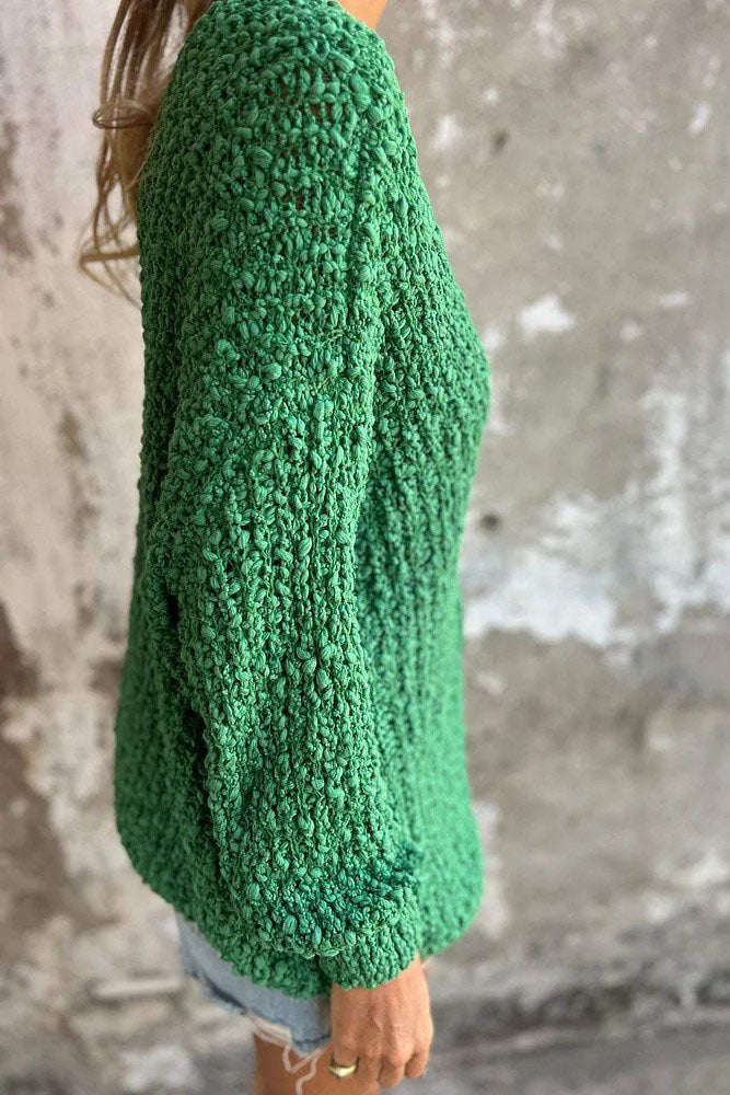 Valenzora Grobstrick-V-Ausschnitt gemütlicher Langarmpullover