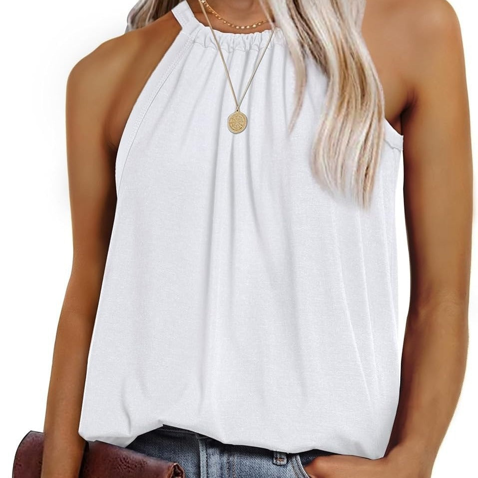 Women's casual halter top with adjustable straps and flowing cut, size S