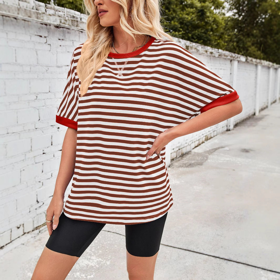 Women's casual striped top with a relaxed fit and contrasting neckband, size [size]
