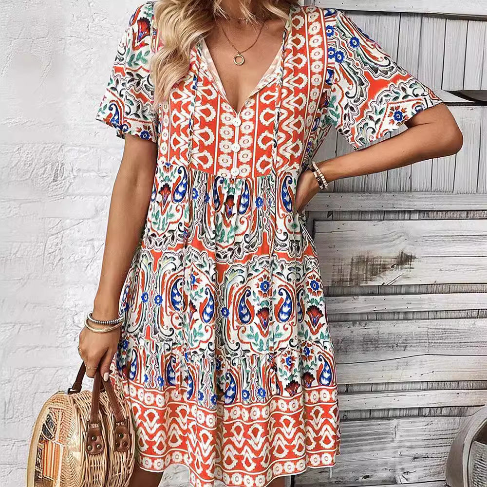 Women's casual dress with playful floral design and light A-line Drune